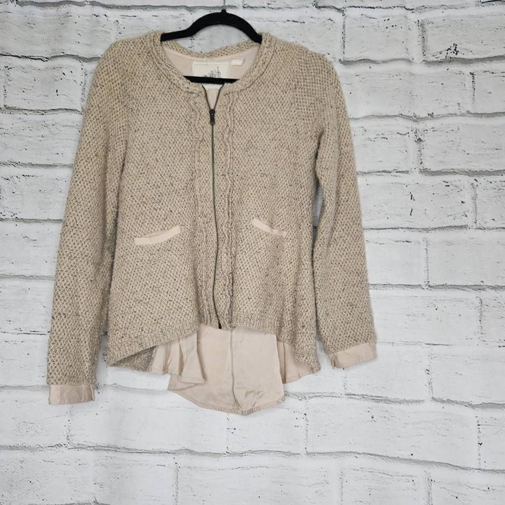 Angel of the North Envalira Wool Blend Tweed Blazer Jacket Beige Size Small